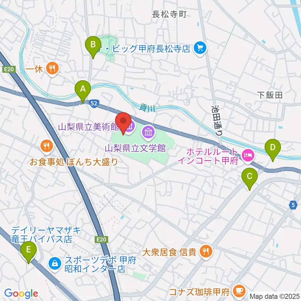 山梨県立美術館周辺のコンビニエンスストア一覧地図