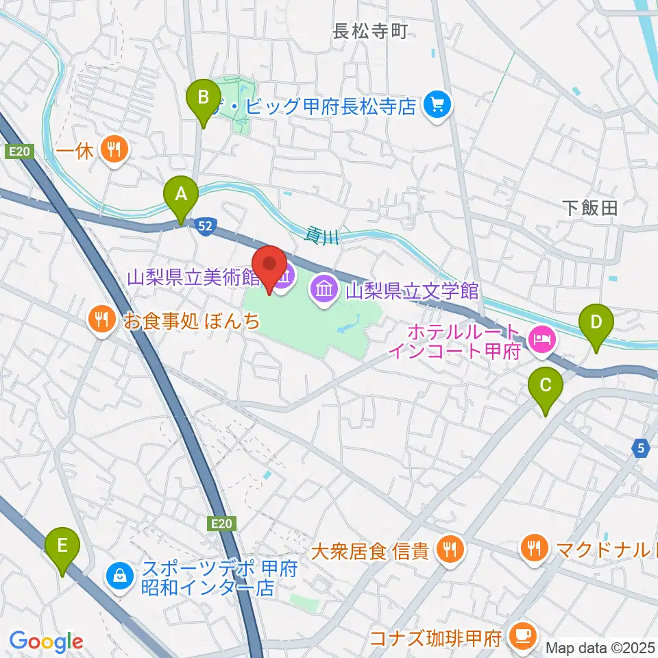 山梨県立美術館周辺のコンビニエンスストア一覧地図