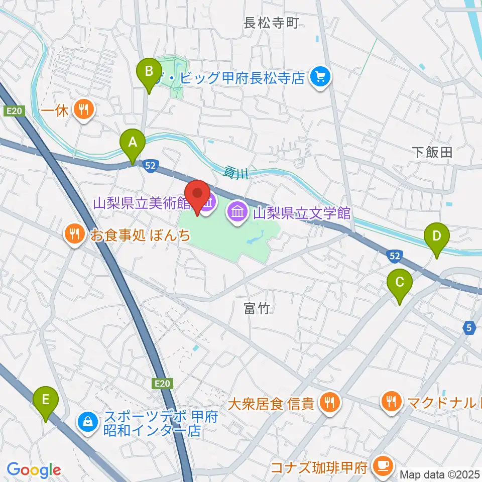 山梨県立美術館周辺のコンビニエンスストア一覧地図