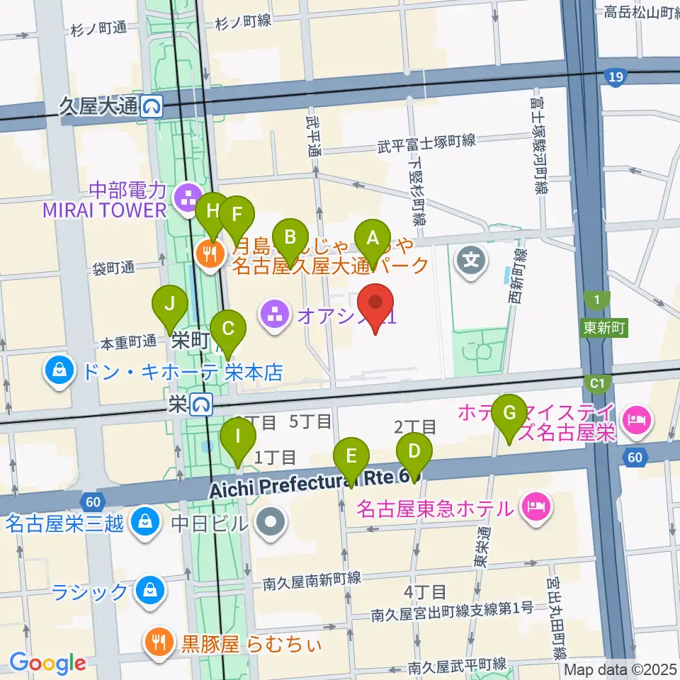 愛知県美術館周辺のコンビニエンスストア一覧地図