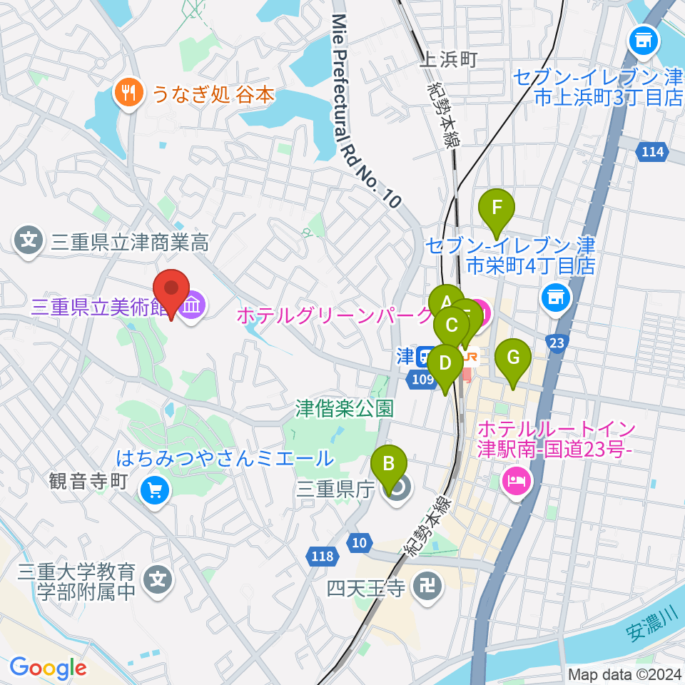 三重県立美術館周辺のコンビニエンスストア一覧地図