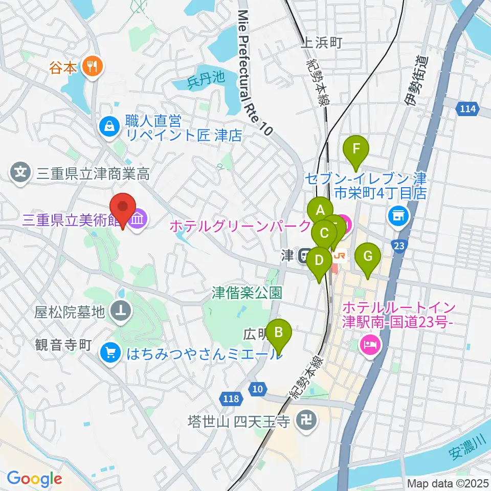 三重県立美術館周辺のコンビニエンスストア一覧地図
