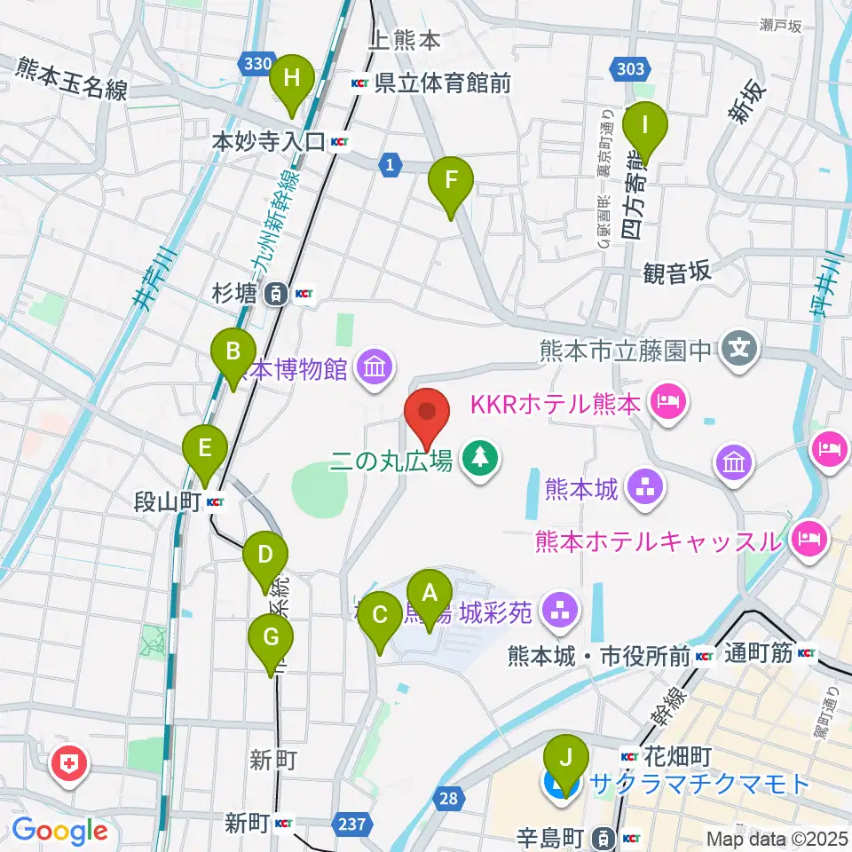 熊本県立美術館周辺のコンビニエンスストア一覧地図