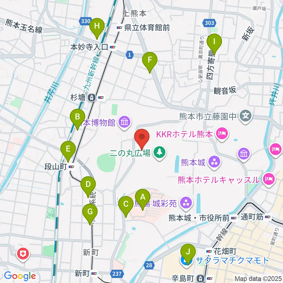 熊本県立美術館周辺のコンビニエンスストア一覧地図