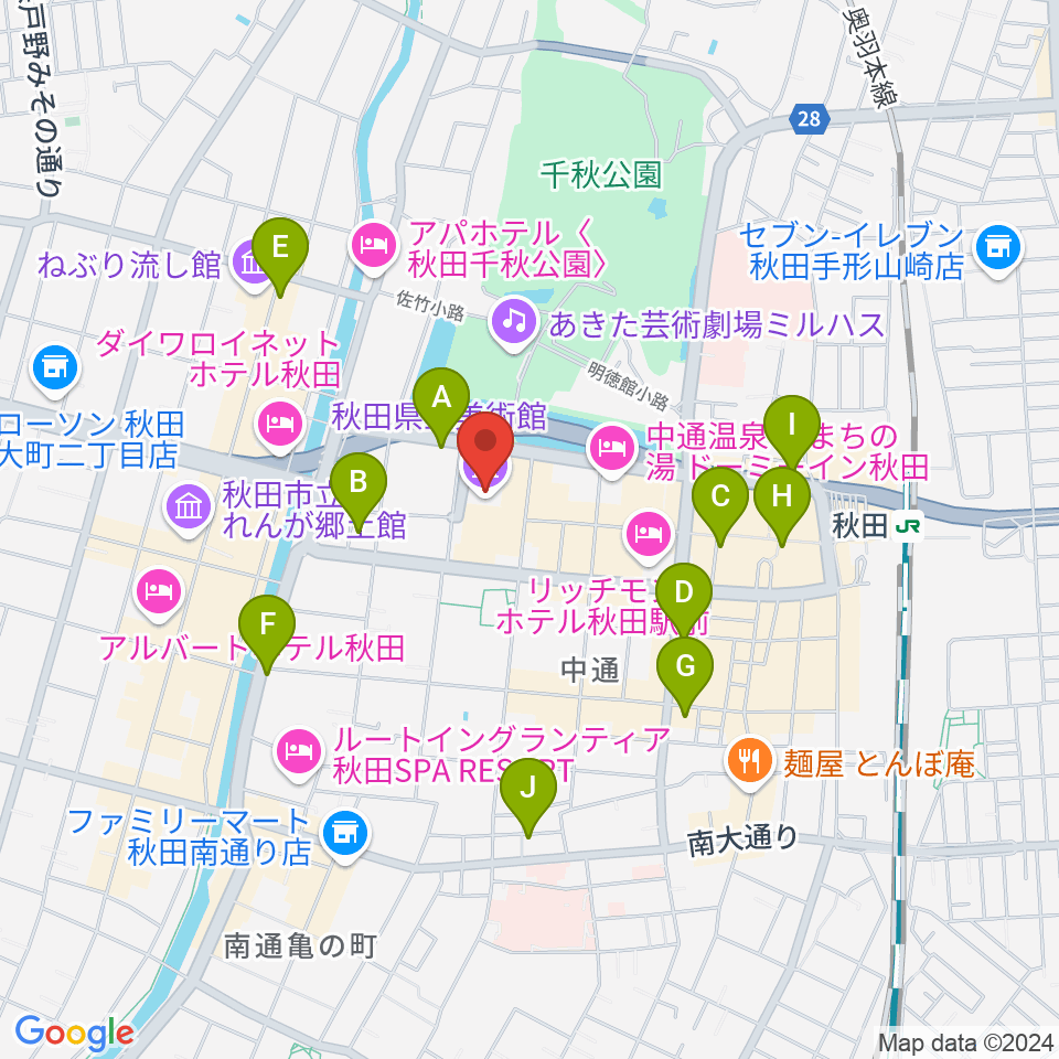 秋田県立美術館周辺のコンビニエンスストア一覧地図