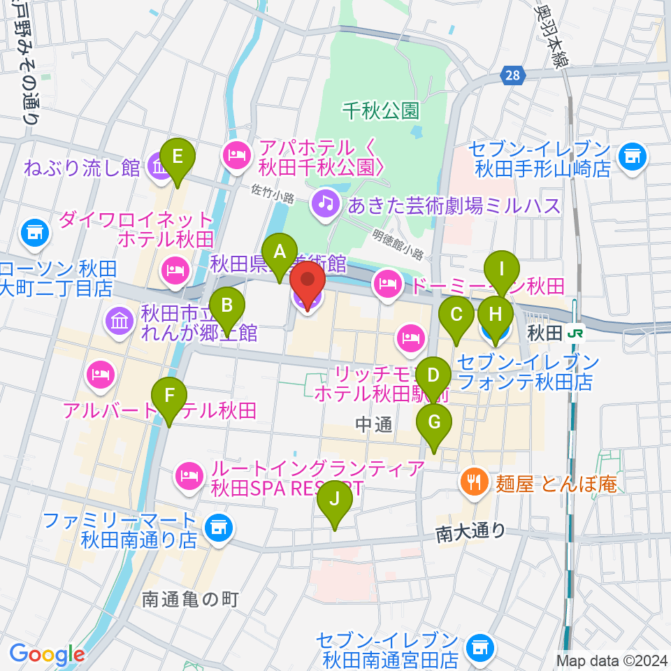 秋田県立美術館周辺のコンビニエンスストア一覧地図