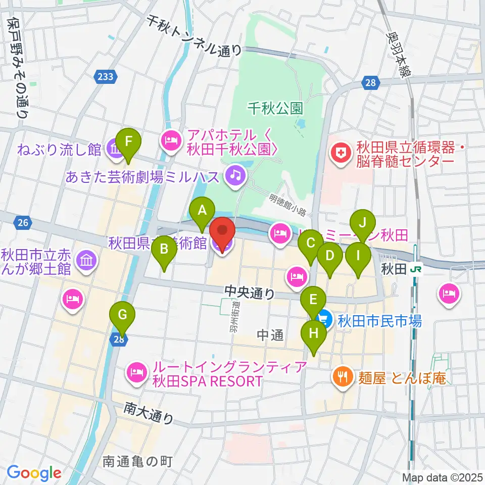 秋田県立美術館周辺のコンビニエンスストア一覧地図