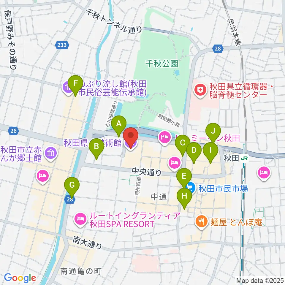 秋田県立美術館周辺のコンビニエンスストア一覧地図