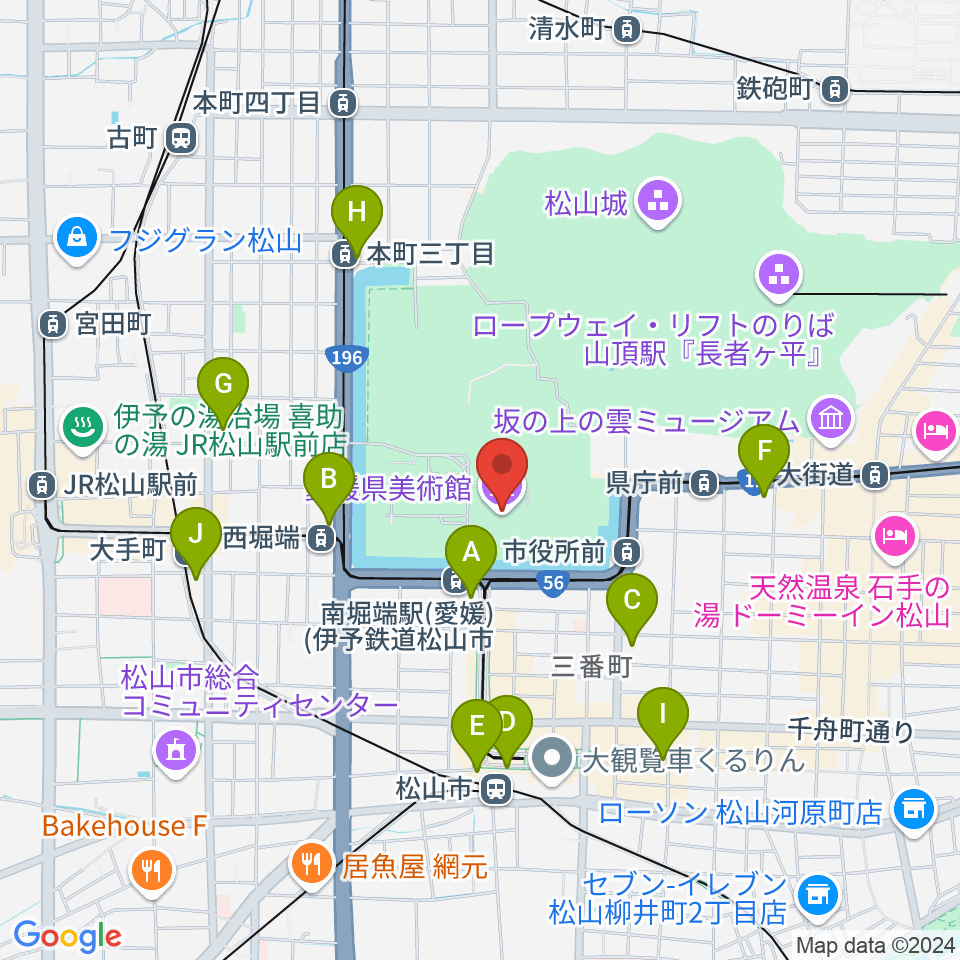 愛媛県美術館周辺のコンビニエンスストア一覧地図