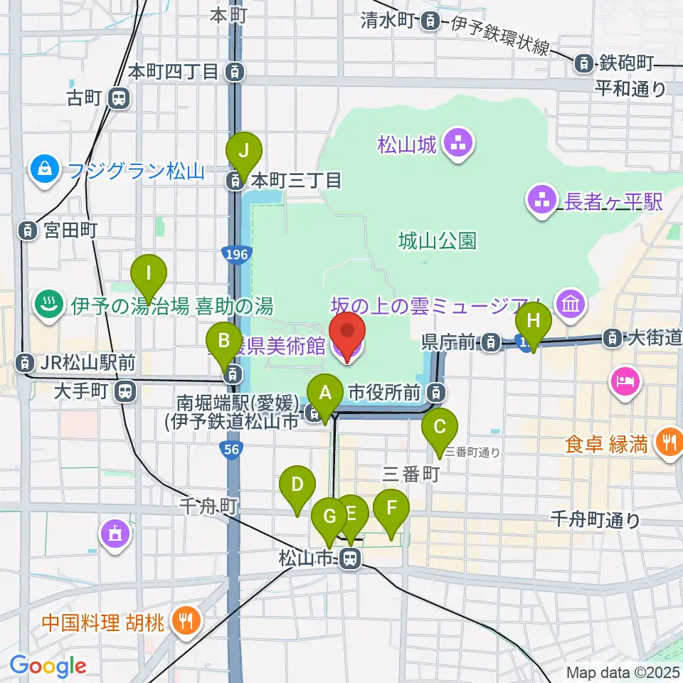 愛媛県美術館周辺のコンビニエンスストア一覧地図