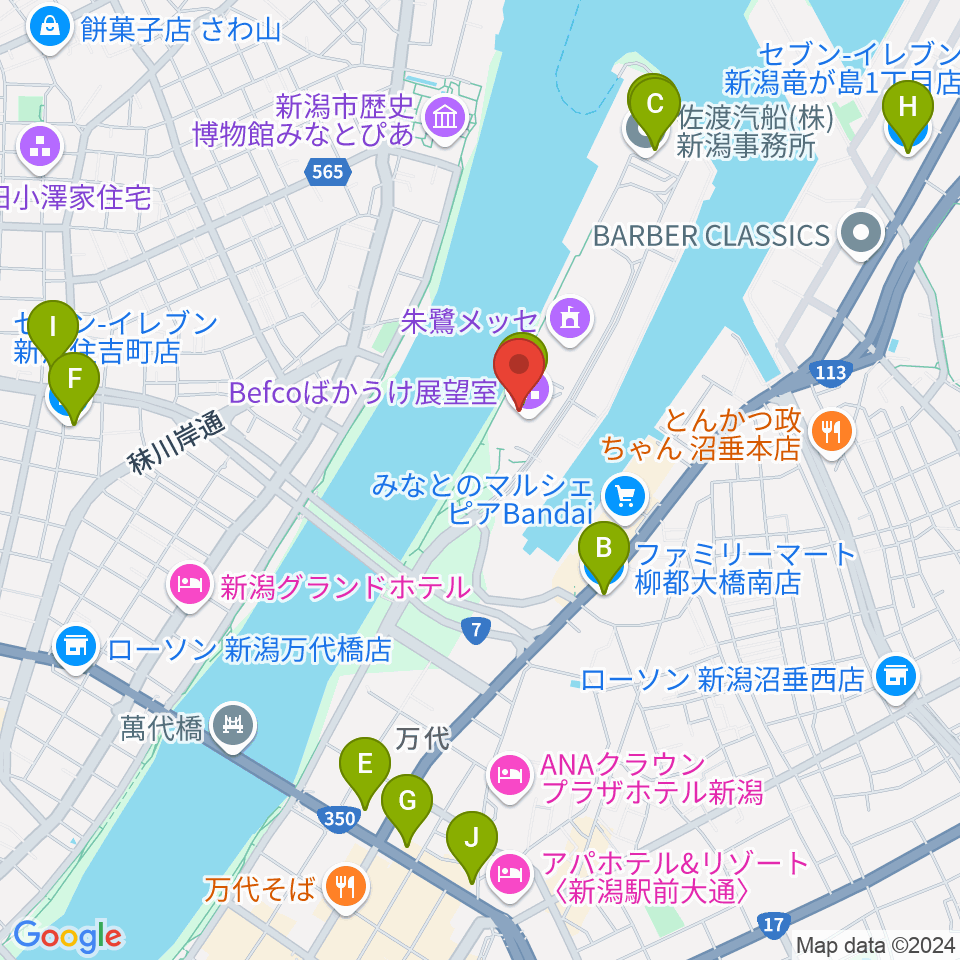 新潟県立万代島美術館周辺のコンビニエンスストア一覧地図