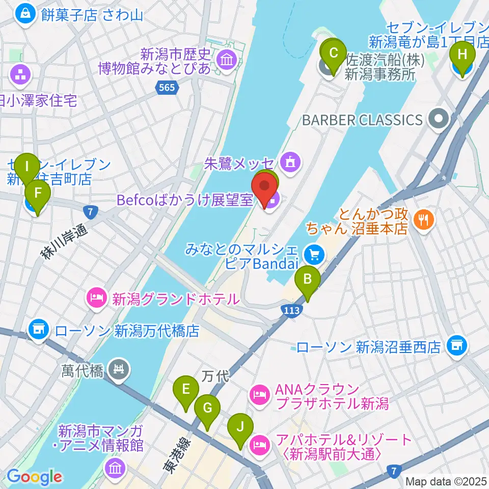 新潟県立万代島美術館周辺のコンビニエンスストア一覧地図