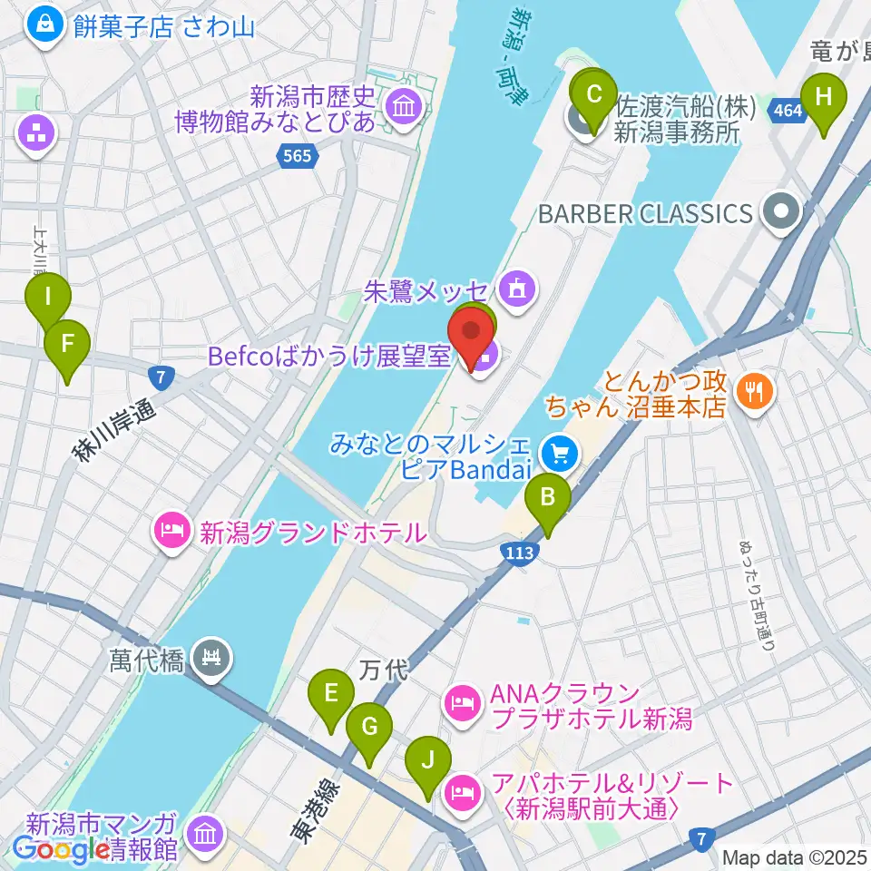 新潟県立万代島美術館周辺のコンビニエンスストア一覧地図