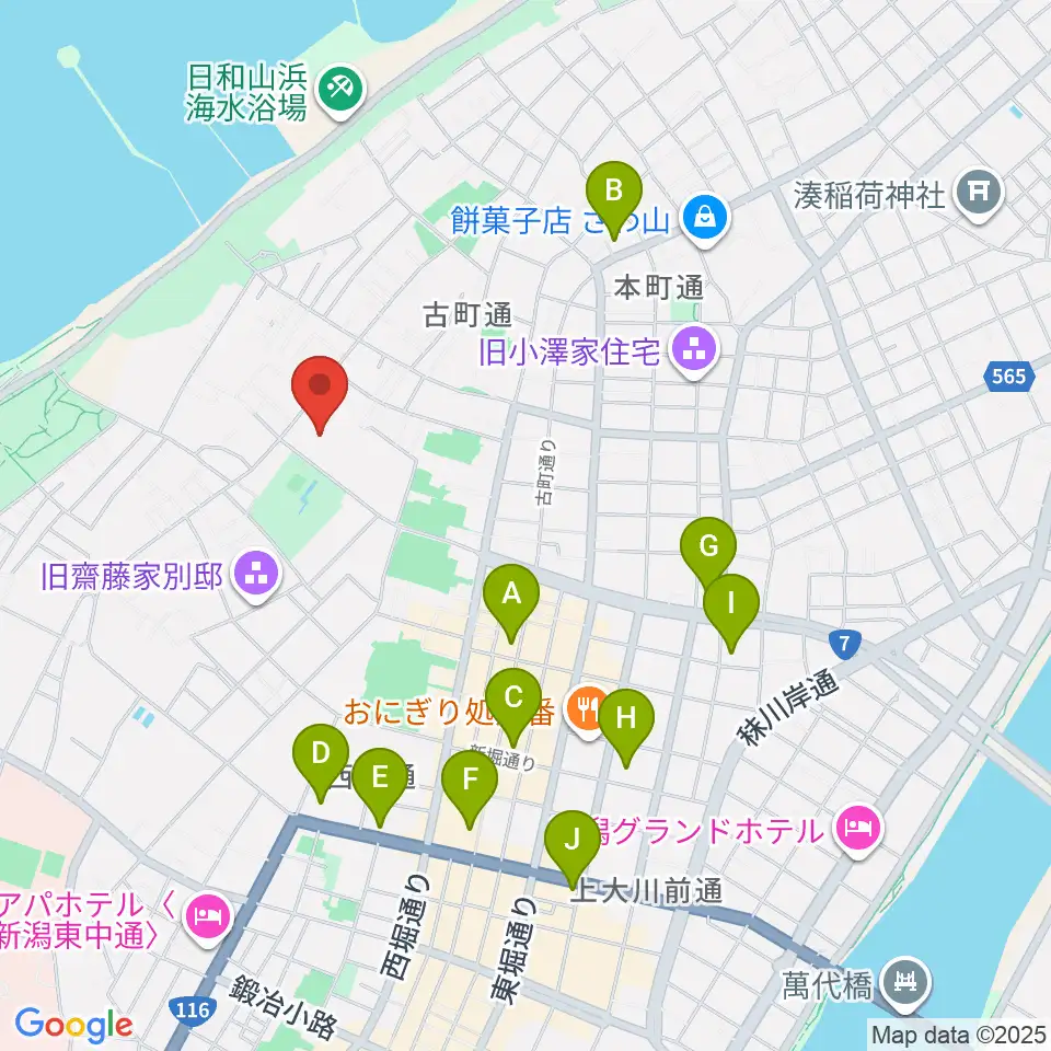 新潟市美術館周辺のコンビニエンスストア一覧地図