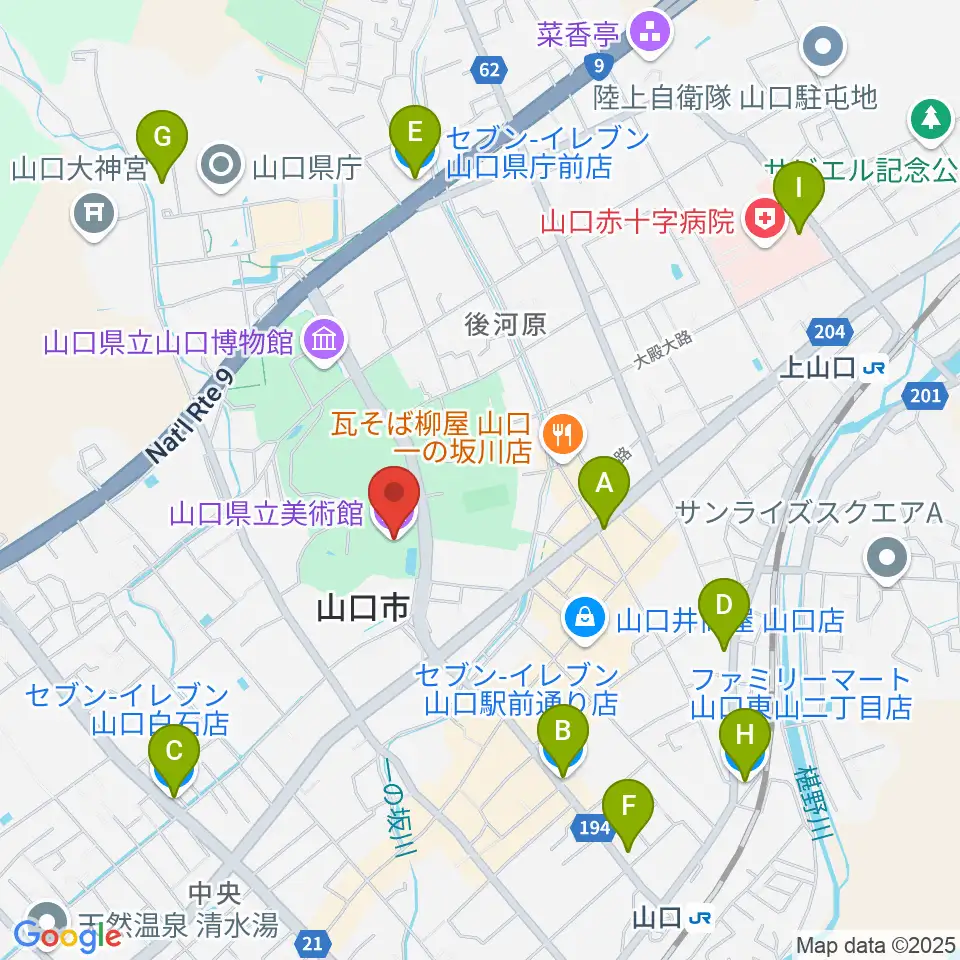 山口県立美術館周辺のコンビニエンスストア一覧地図