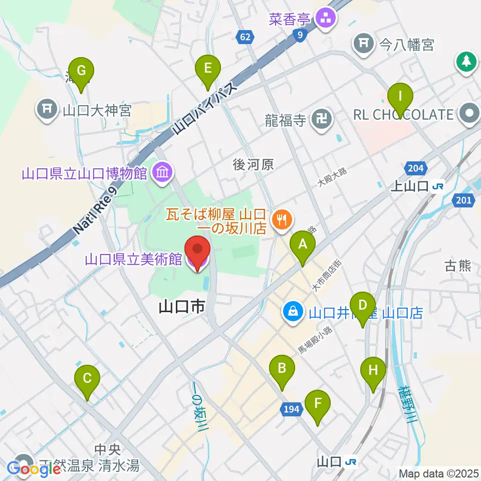 山口県立美術館周辺のコンビニエンスストア一覧地図