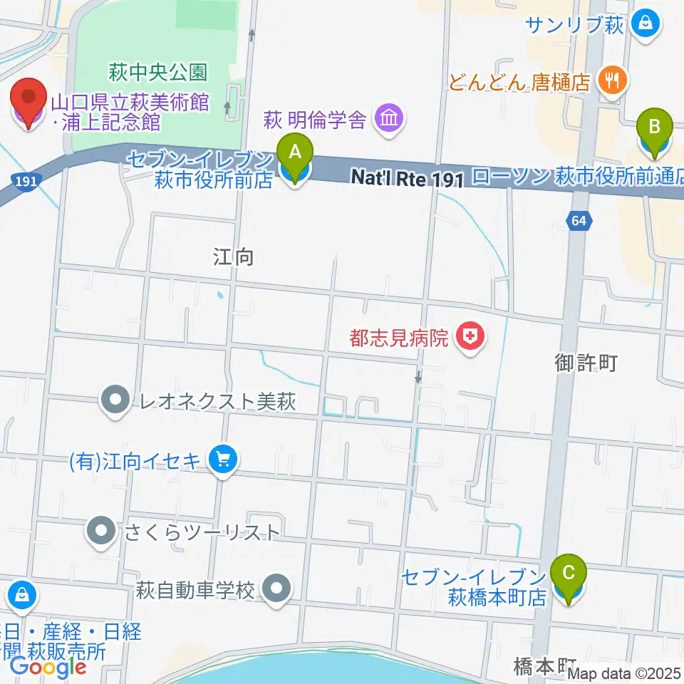 山口県立萩美術館・浦上記念館周辺のコンビニエンスストア一覧地図