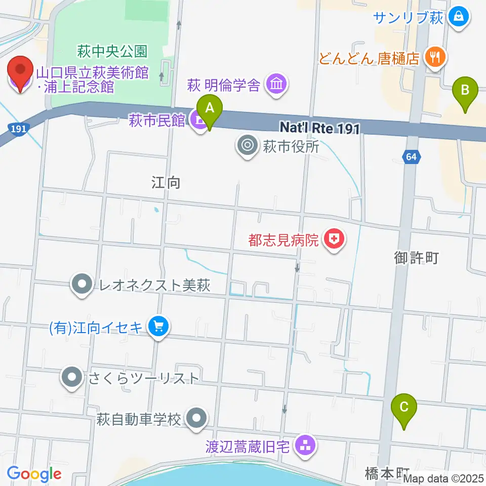 山口県立萩美術館・浦上記念館周辺のコンビニエンスストア一覧地図