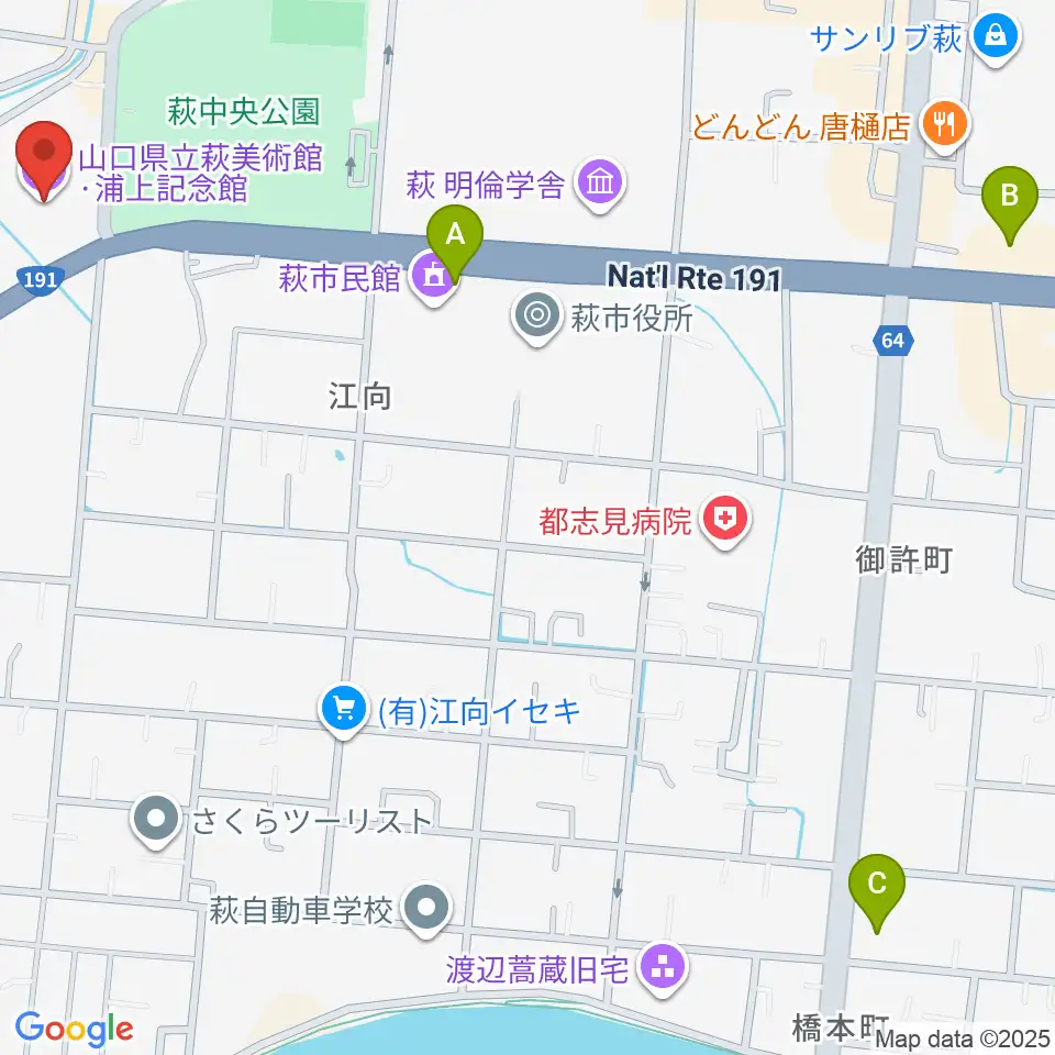 山口県立萩美術館・浦上記念館周辺のコンビニエンスストア一覧地図
