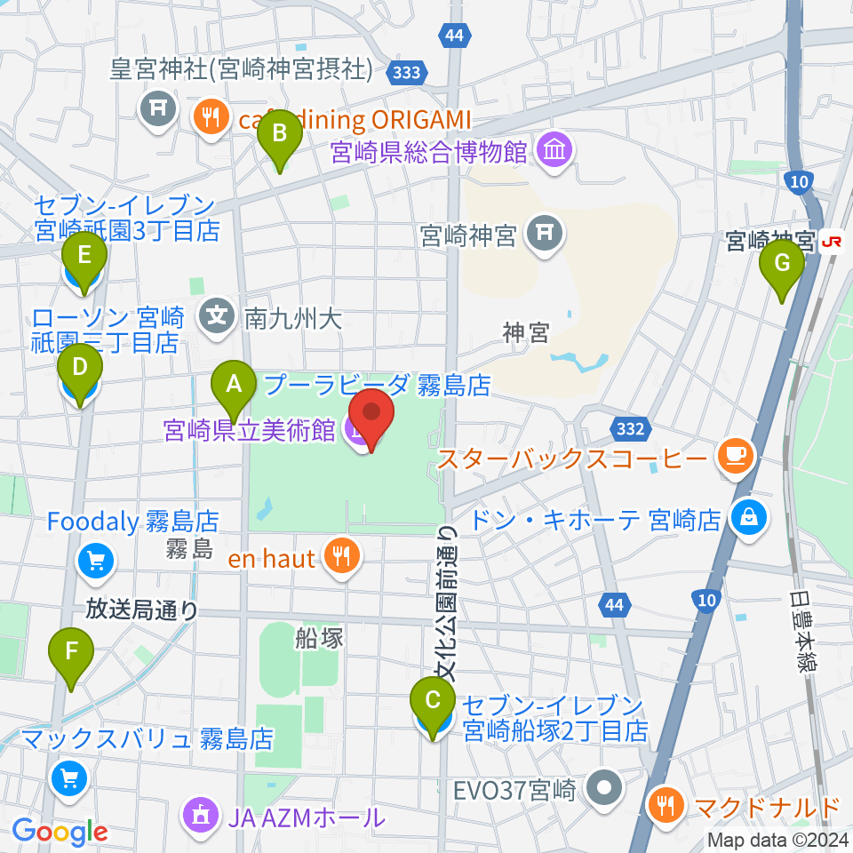 宮崎県立美術館周辺のコンビニエンスストア一覧地図