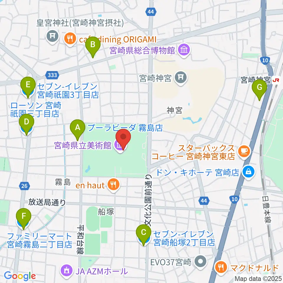 宮崎県立美術館周辺のコンビニエンスストア一覧地図