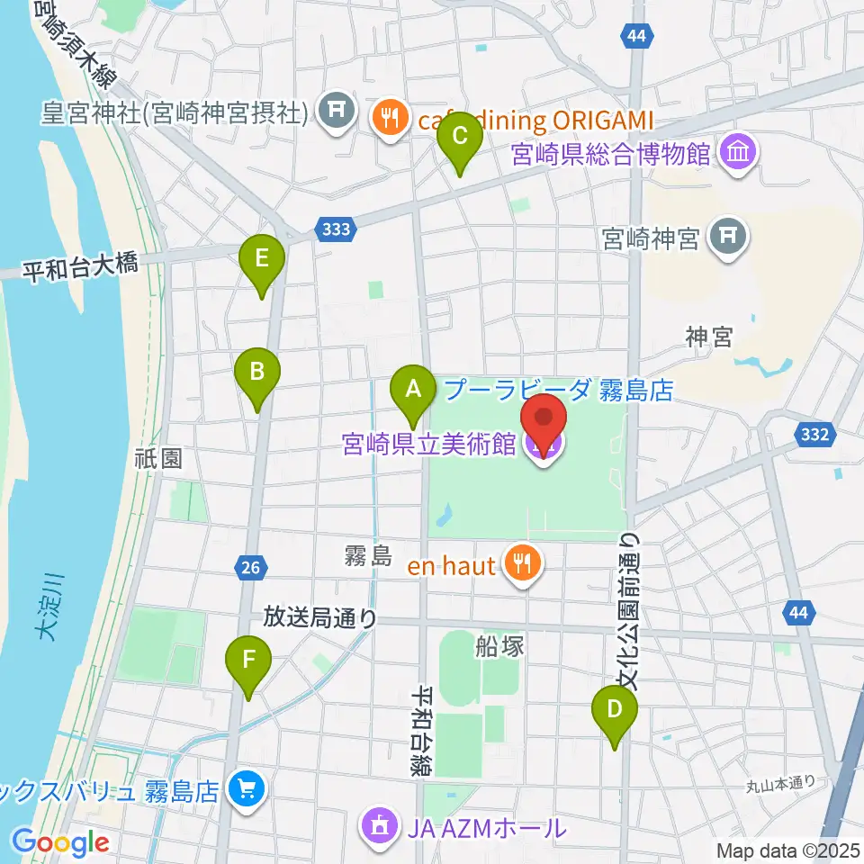 宮崎県立美術館周辺のコンビニエンスストア一覧地図