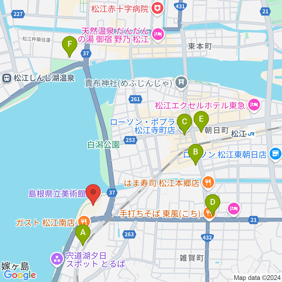 島根県立美術館周辺のコンビニエンスストア一覧地図