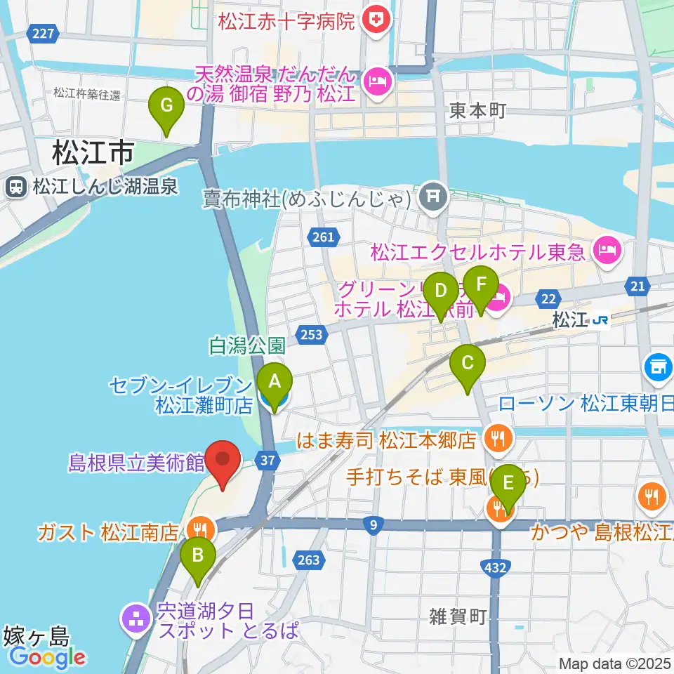島根県立美術館周辺のコンビニエンスストア一覧地図