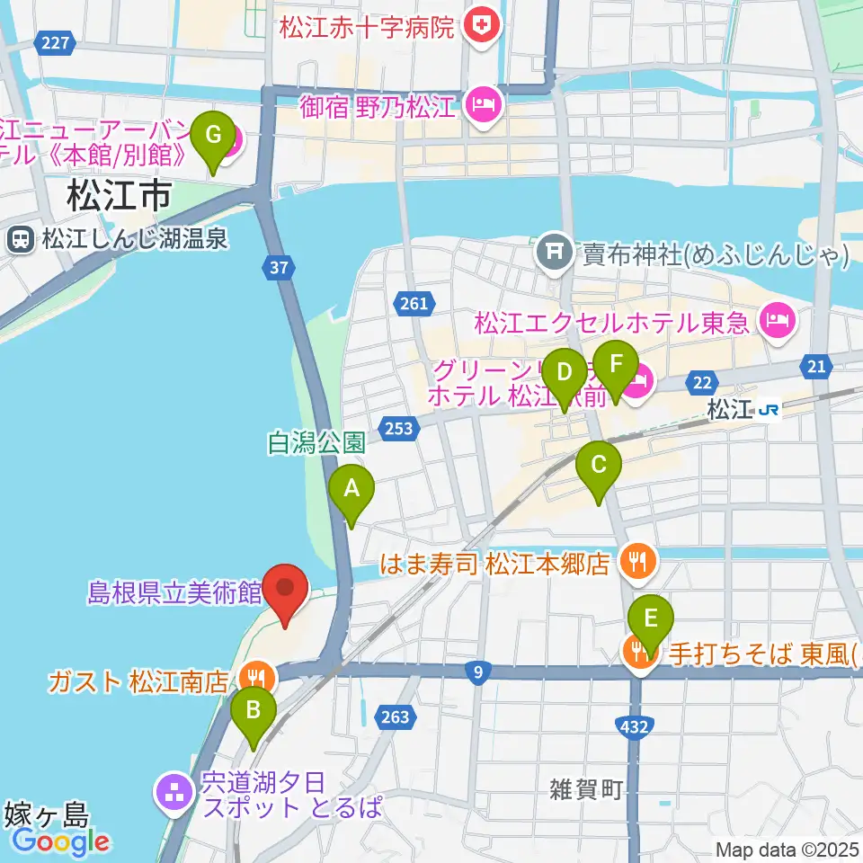島根県立美術館周辺のコンビニエンスストア一覧地図