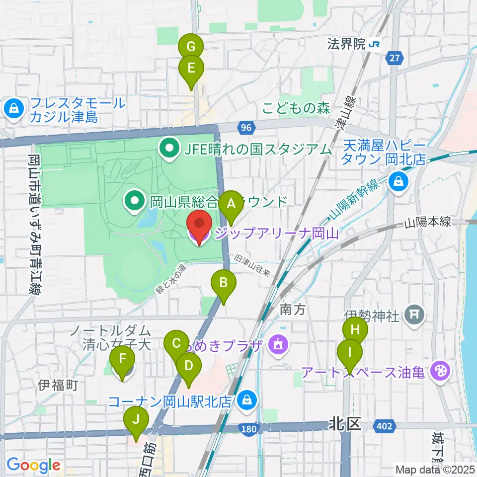 ジップアリーナ岡山周辺のコンビニエンスストア一覧地図