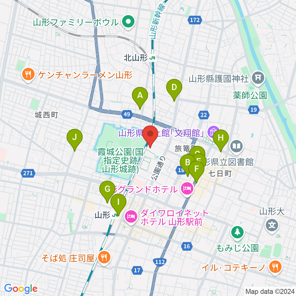 山形美術館周辺のコンビニエンスストア一覧地図