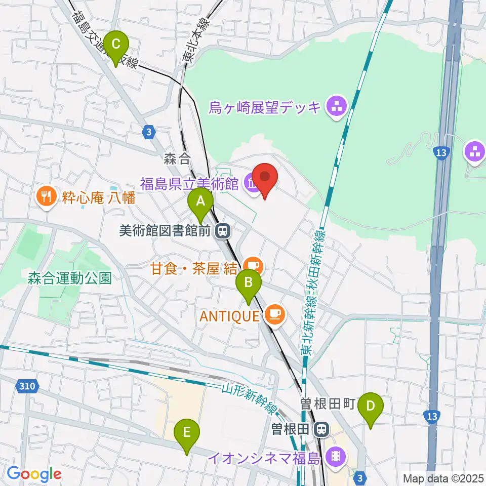 福島県立美術館周辺のコンビニエンスストア一覧地図