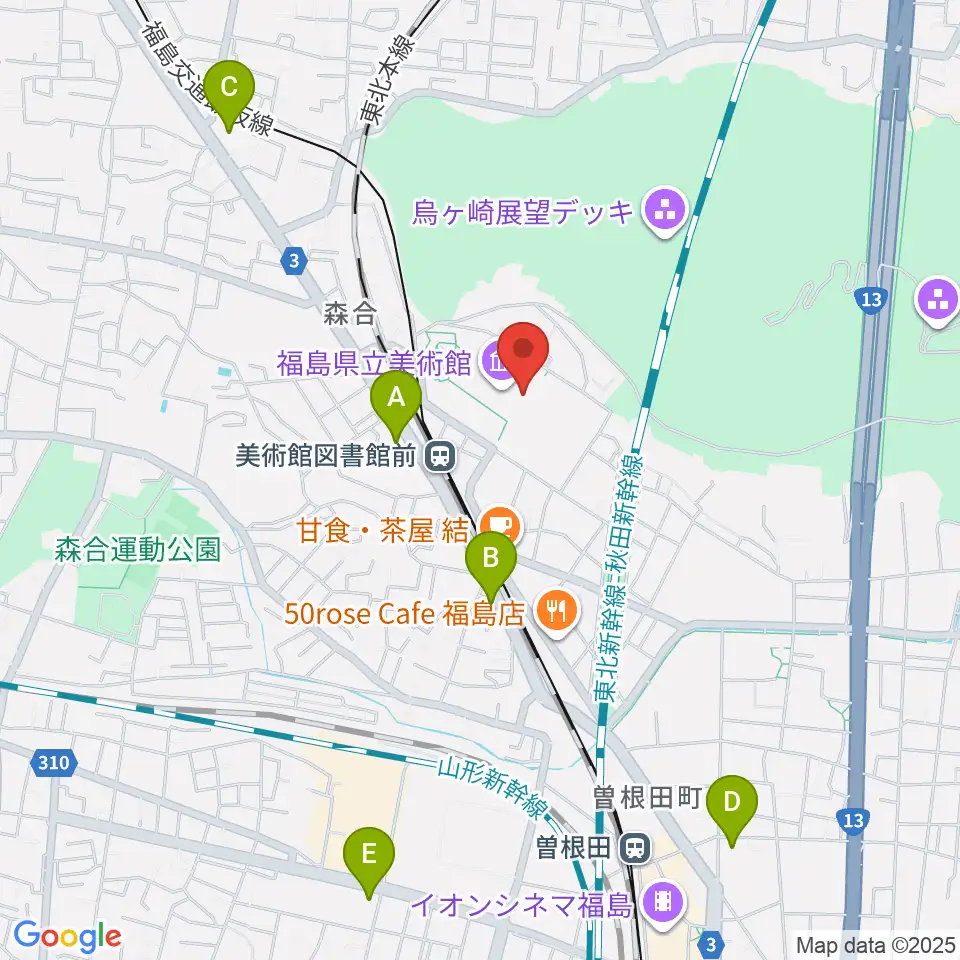 福島県立美術館周辺のコンビニエンスストア一覧地図