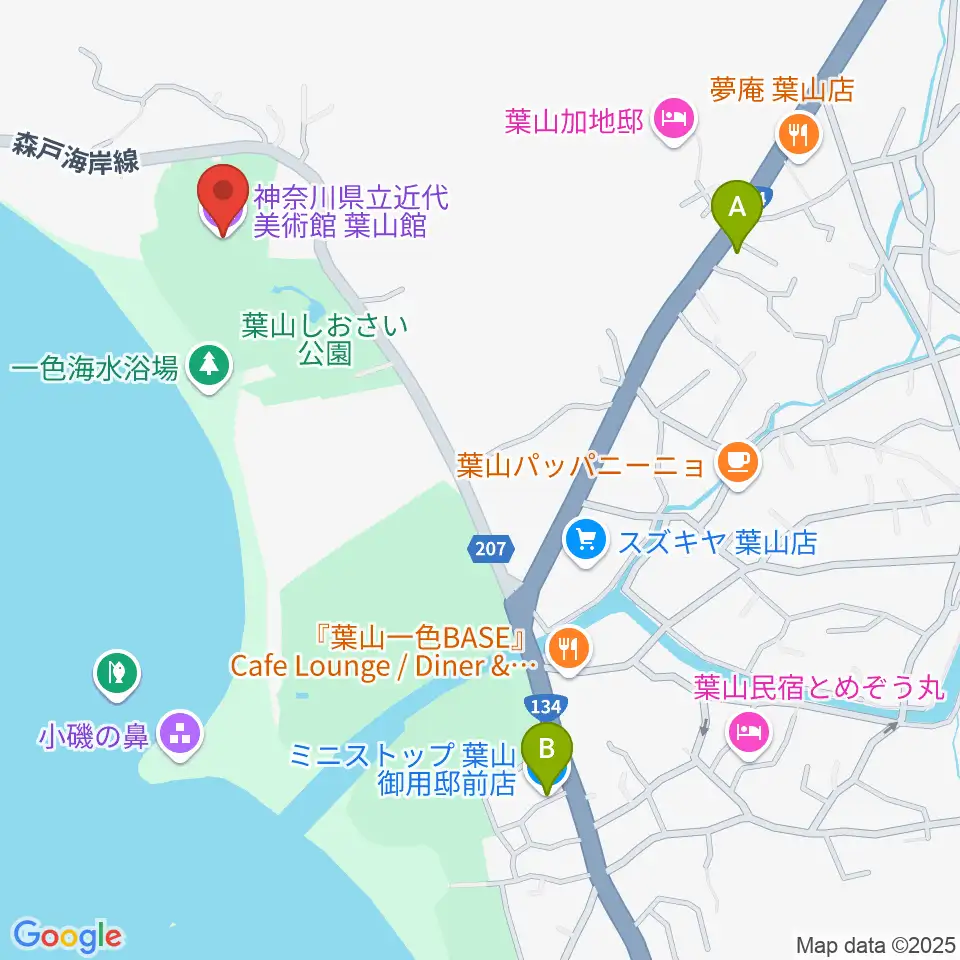 神奈川県立近代美術館 葉山周辺のコンビニエンスストア一覧地図