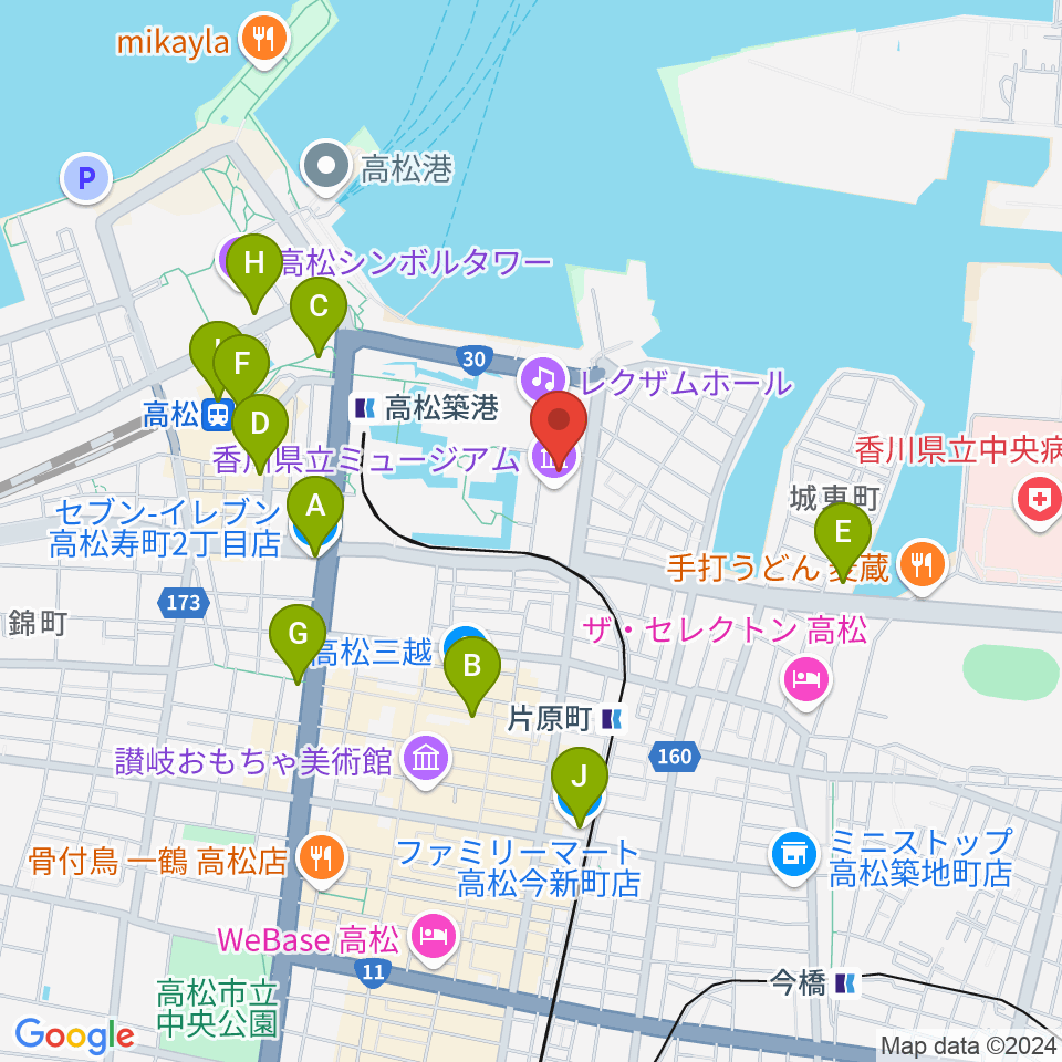 香川県立ミュージアム周辺のコンビニエンスストア一覧地図