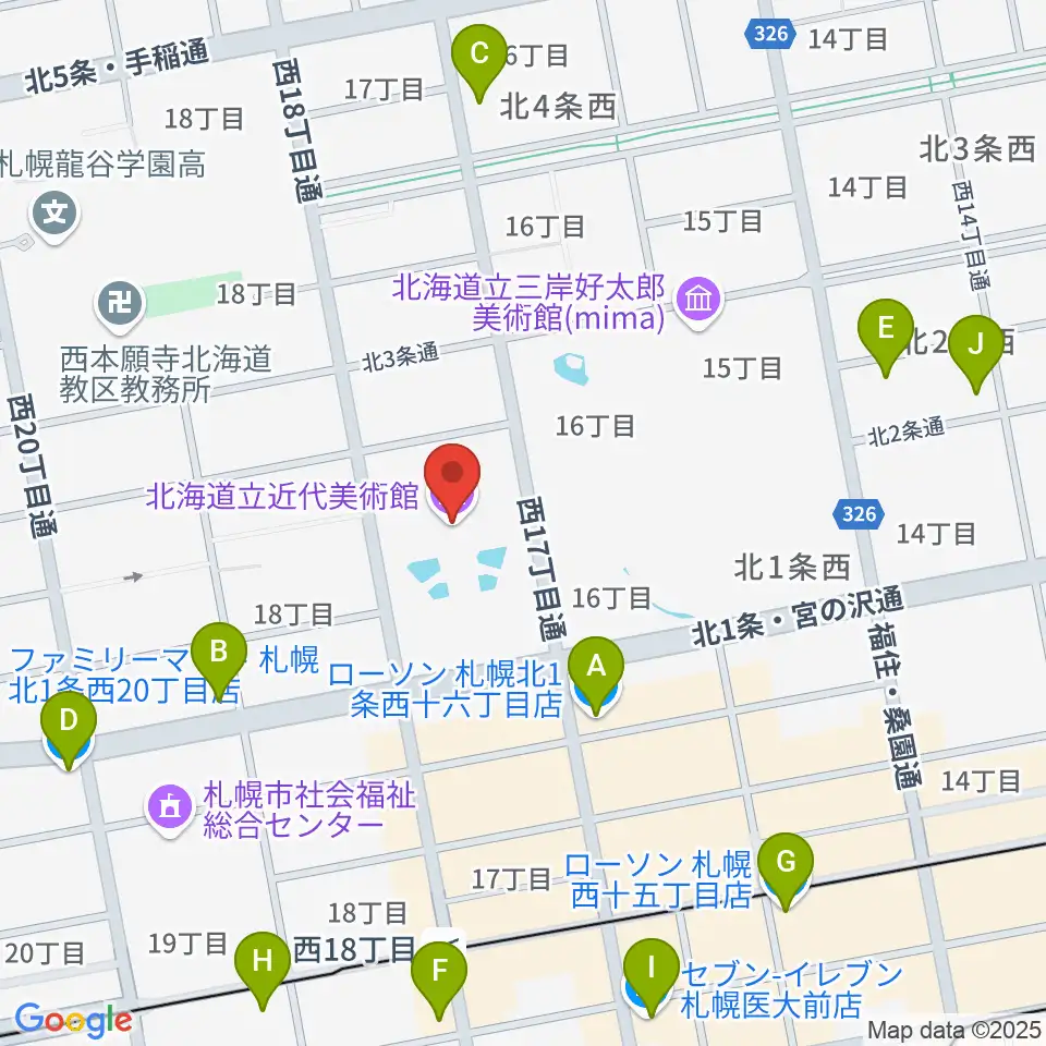 北海道立近代美術館周辺のコンビニエンスストア一覧地図