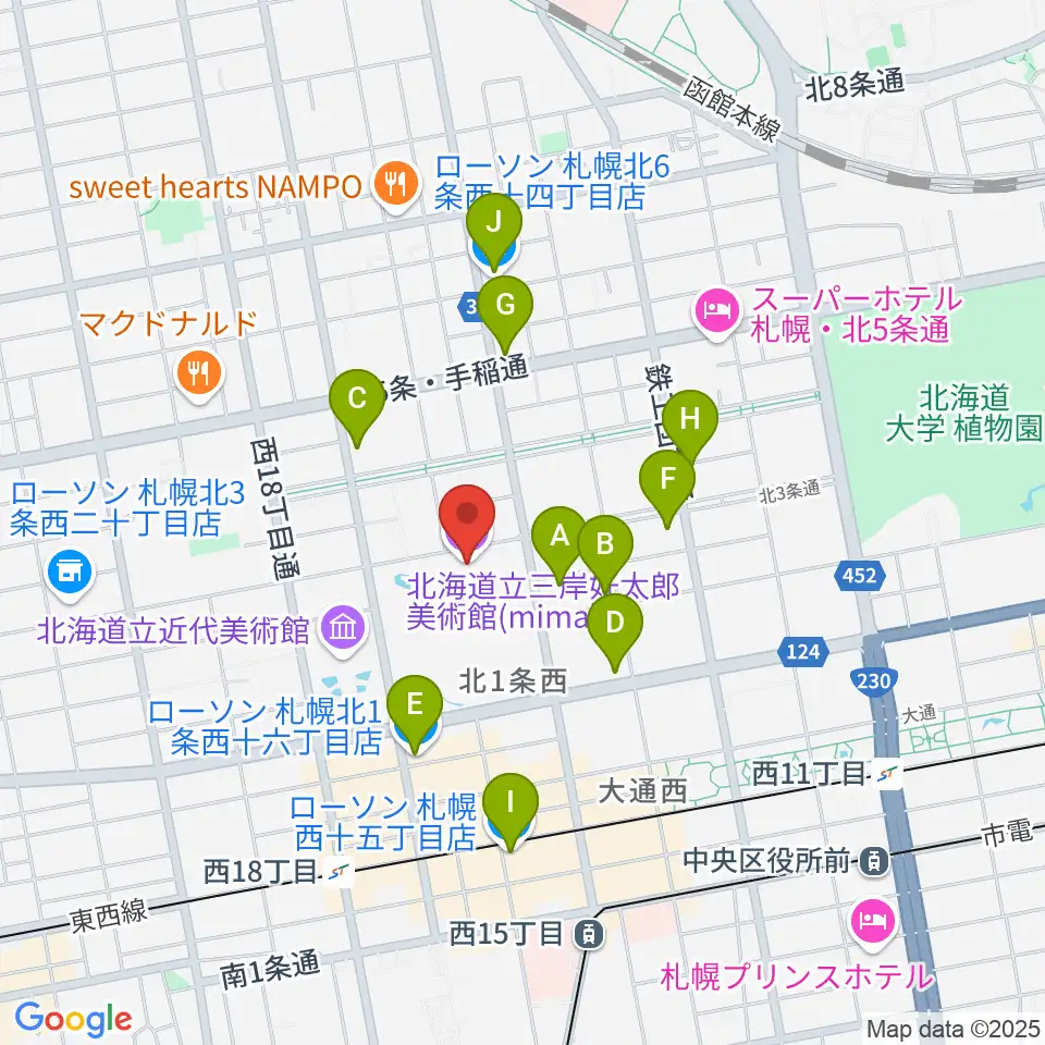 mima 北海道立三岸好太郎美術館周辺のコンビニエンスストア一覧地図