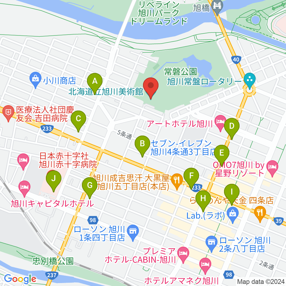 北海道立旭川美術館周辺のコンビニエンスストア一覧地図