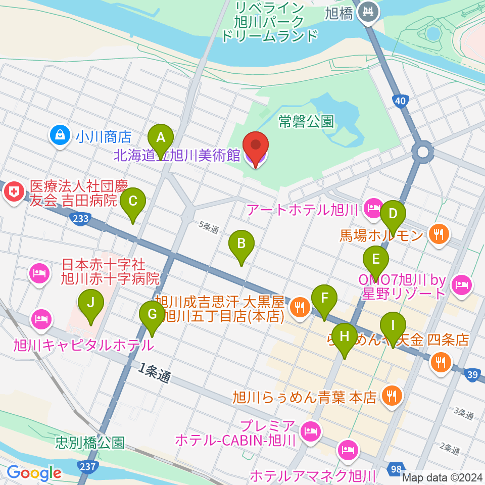 北海道立旭川美術館周辺のコンビニエンスストア一覧地図