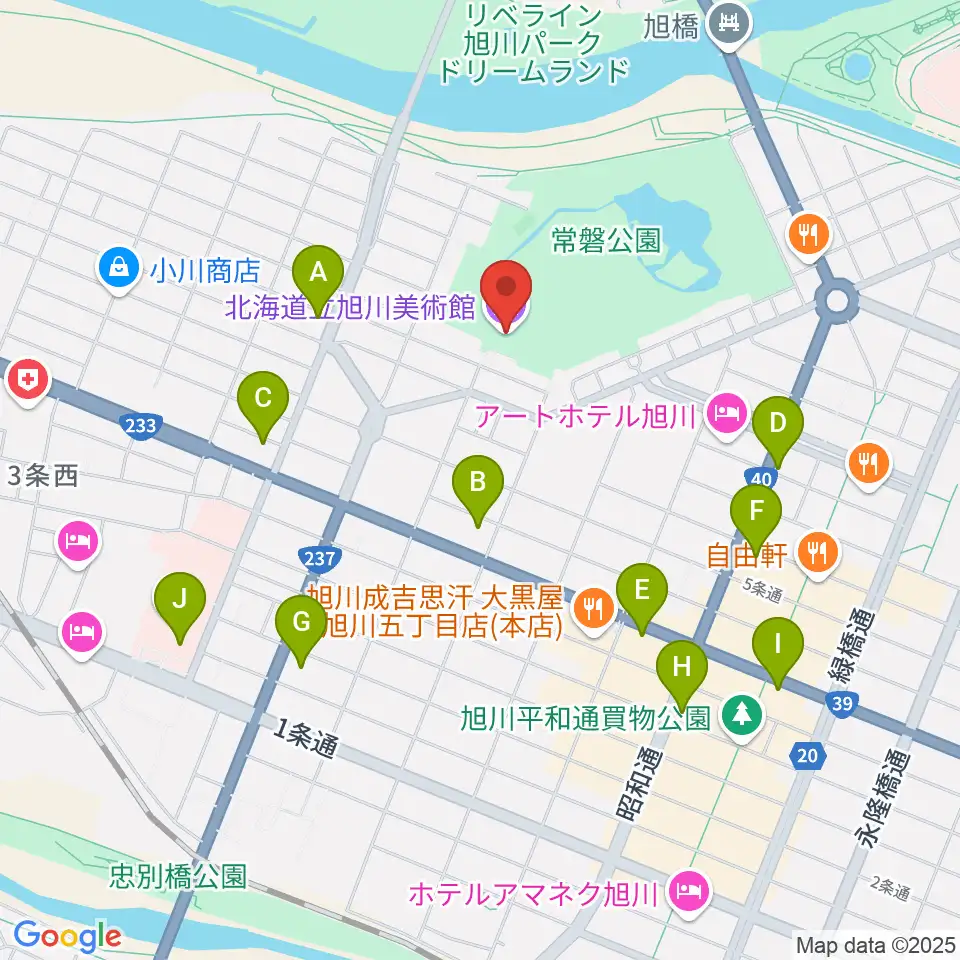 北海道立旭川美術館周辺のコンビニエンスストア一覧地図