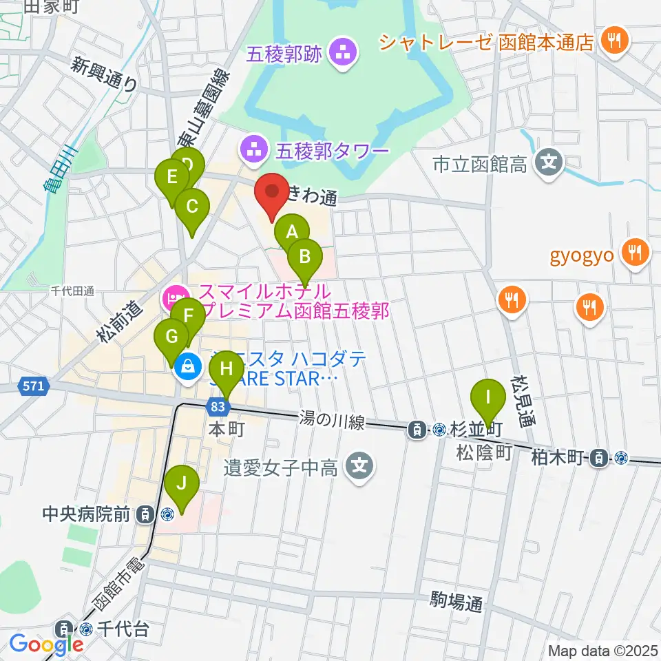 北海道立函館美術館周辺のコンビニエンスストア一覧地図