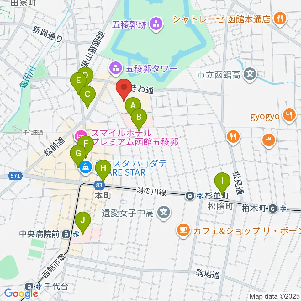北海道立函館美術館周辺のコンビニエンスストア一覧地図