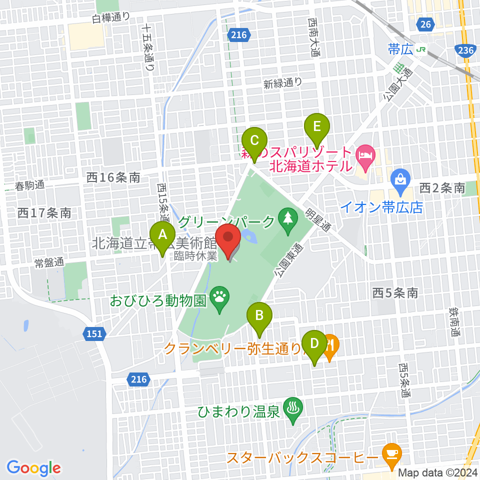北海道立帯広美術館周辺のコンビニエンスストア一覧地図