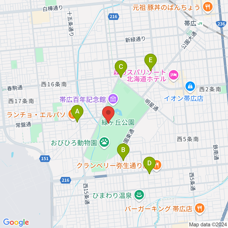 北海道立帯広美術館周辺のコンビニエンスストア一覧地図