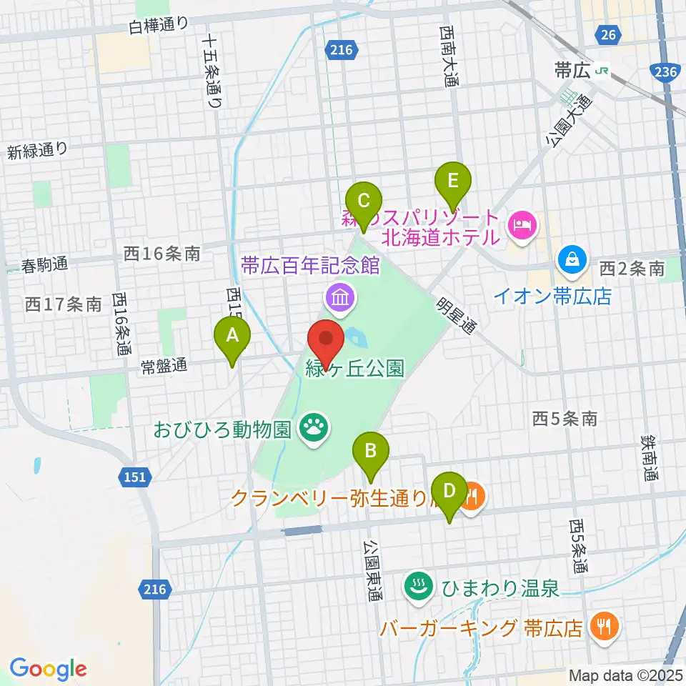 北海道立帯広美術館周辺のコンビニエンスストア一覧地図