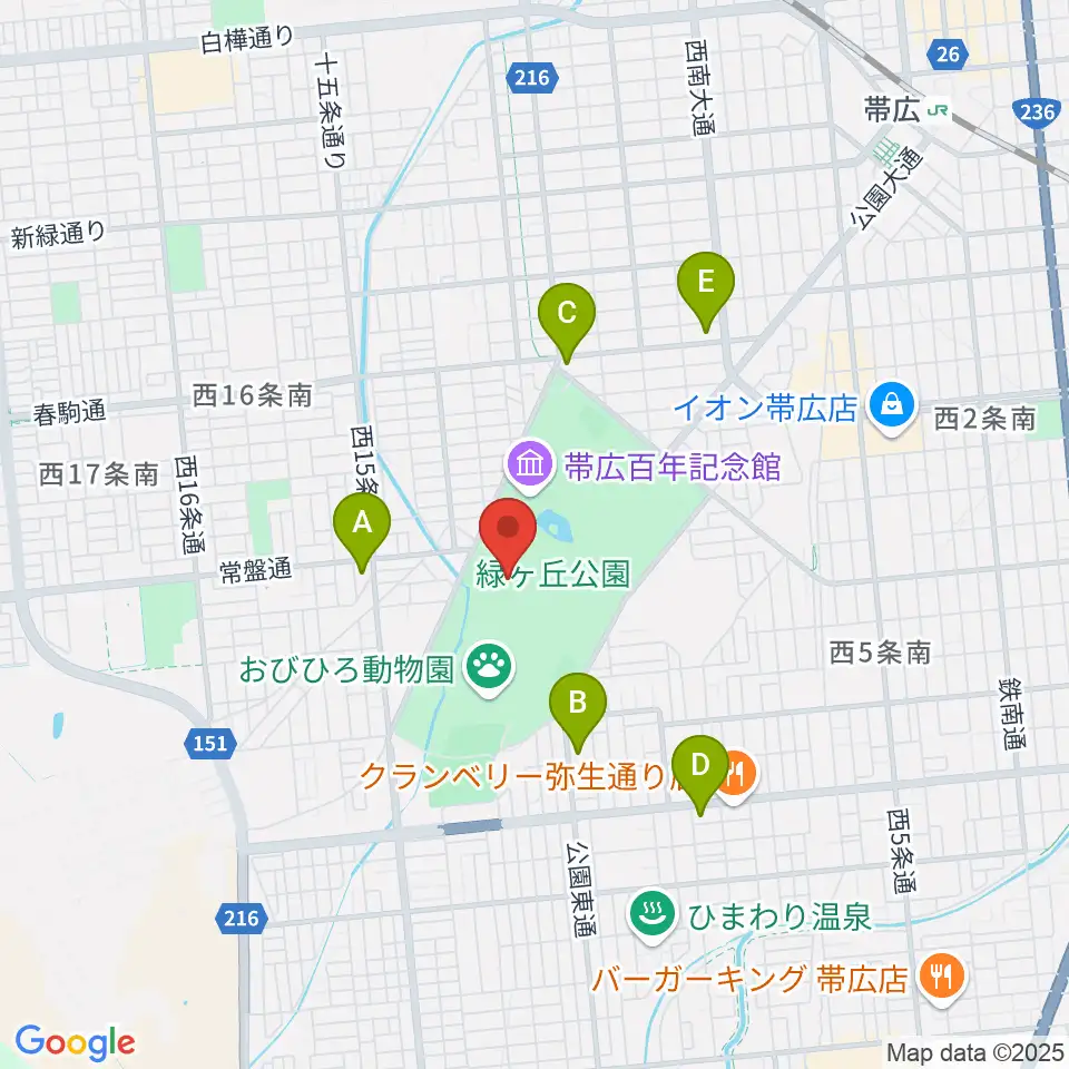 北海道立帯広美術館周辺のコンビニエンスストア一覧地図