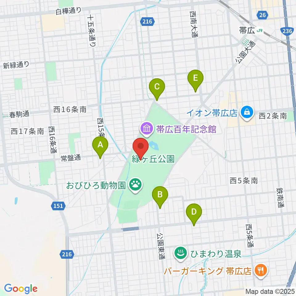 北海道立帯広美術館周辺のコンビニエンスストア一覧地図