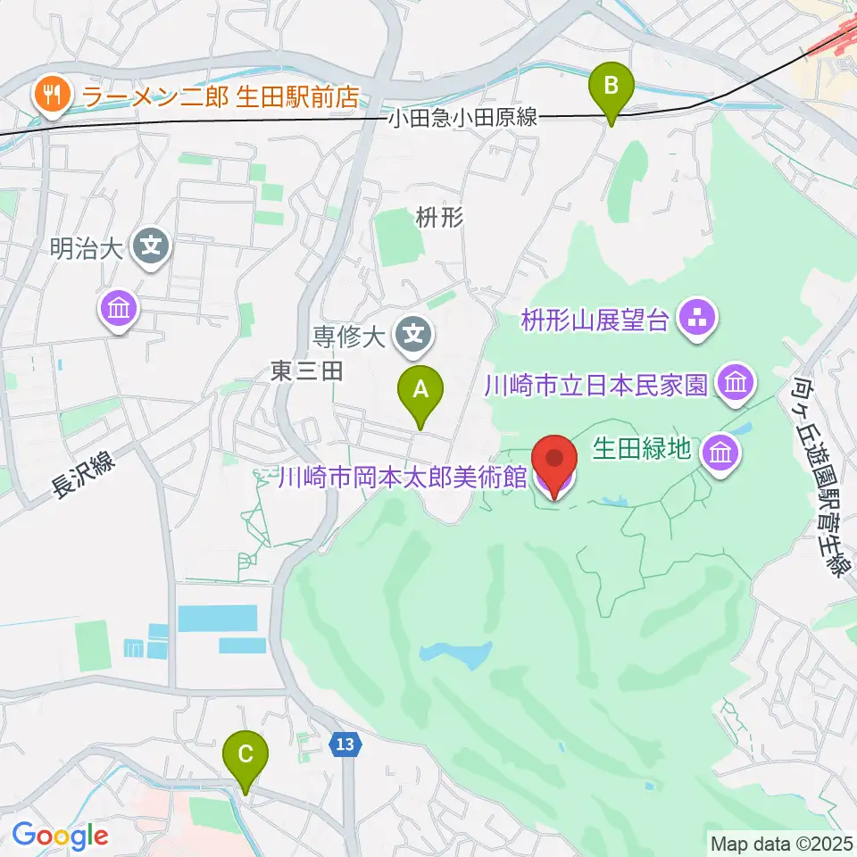 川崎市岡本太郎美術館周辺のコンビニエンスストア一覧地図