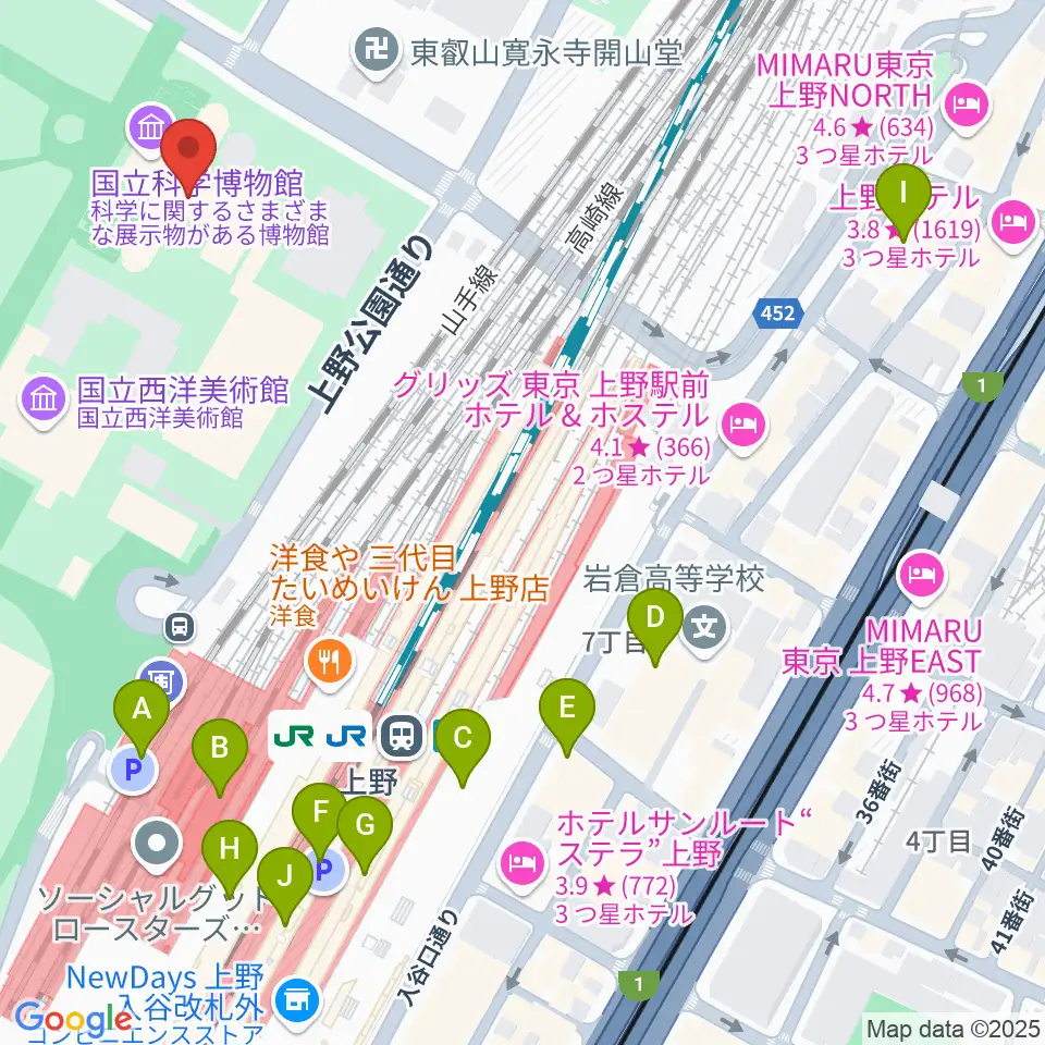 国立科学博物館周辺のコンビニエンスストア一覧地図