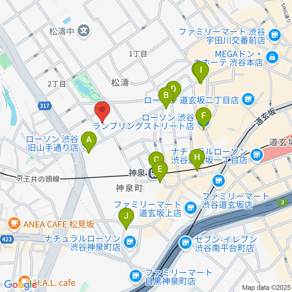 渋谷区立松濤美術館周辺のコンビニエンスストア一覧地図